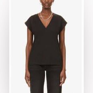 FRAME DENIM Le Mid Rise V Neck Tee Black Size M